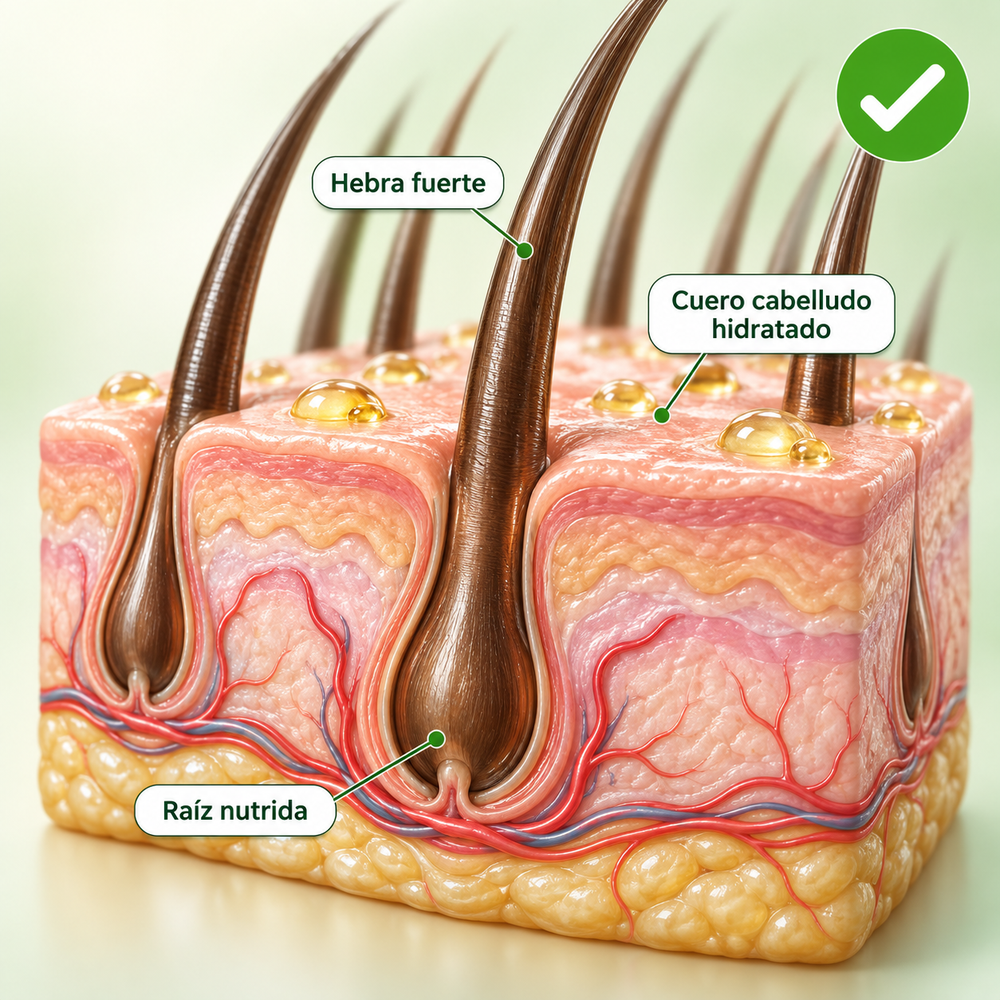 Folículo nutrido sosteniendo el cabello